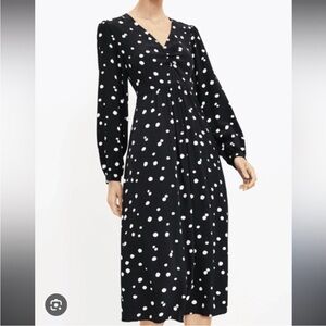 LOFT Black and White Bishop Sleeve V-Neck long dress